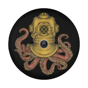 Octopus and vintage scuba diver helmet Halloween tire cover design only