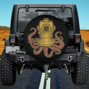 Octopus with vintage scuba diver helmet Halloween spare tire cover no camera hole