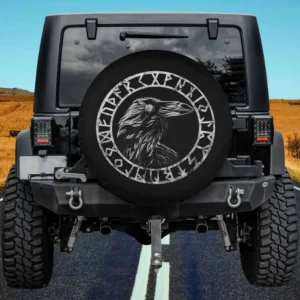 Odin raven and rune compass Viking spare tire cover for travel trailer, no camera hole