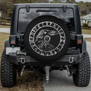 Odin raven rune compass Viking spare tire cover with backup camera hole for trailers