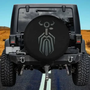 Odin Viking Norse god spare tire cover with horned helmet and spear design, no camera hole