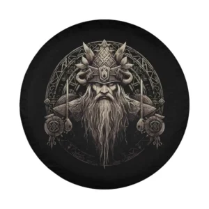 Odin Viking Vegvisir axes Nordic mythology design closeup for spare tire cover