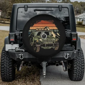 Off road 4x4 Jeep vintage retro 70s sunset spare tire cover with camera hole for Jeep RV
