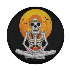 design of orange cap skeleton gamer full moon halloween spare tire cover
