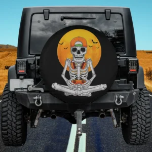orange cap skeleton gamer full moon halloween spare tire cover with no camera hole for Jeep SUV RV
