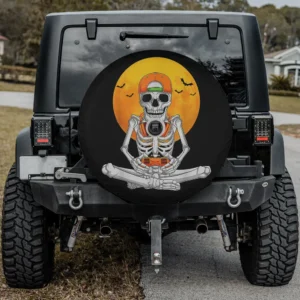 orange cap skeleton gamer full moon halloween spare tire cover with backup camera hole for Jeep SUV RV