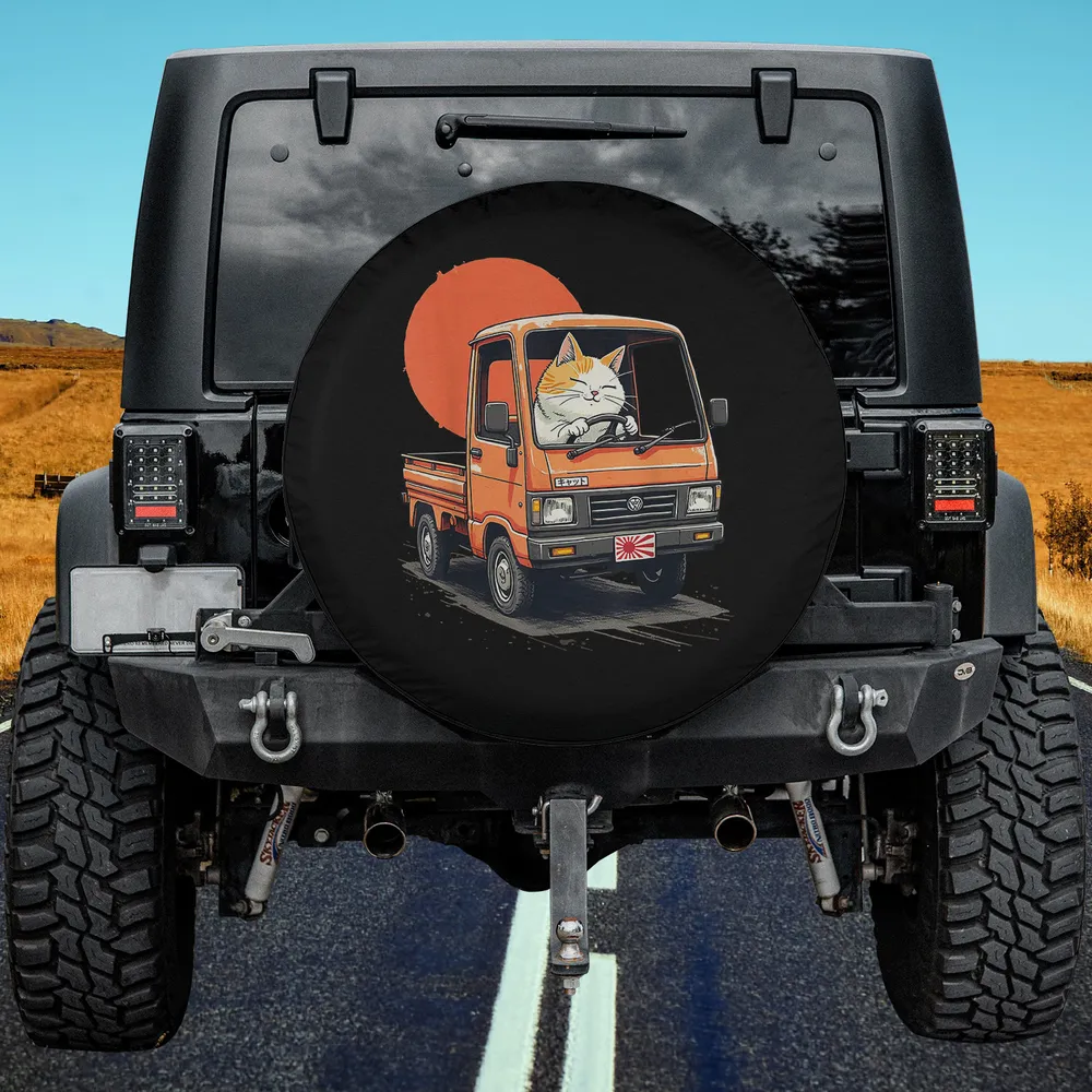 orange japan mini truck cat sunset spare tire cover without camera hole