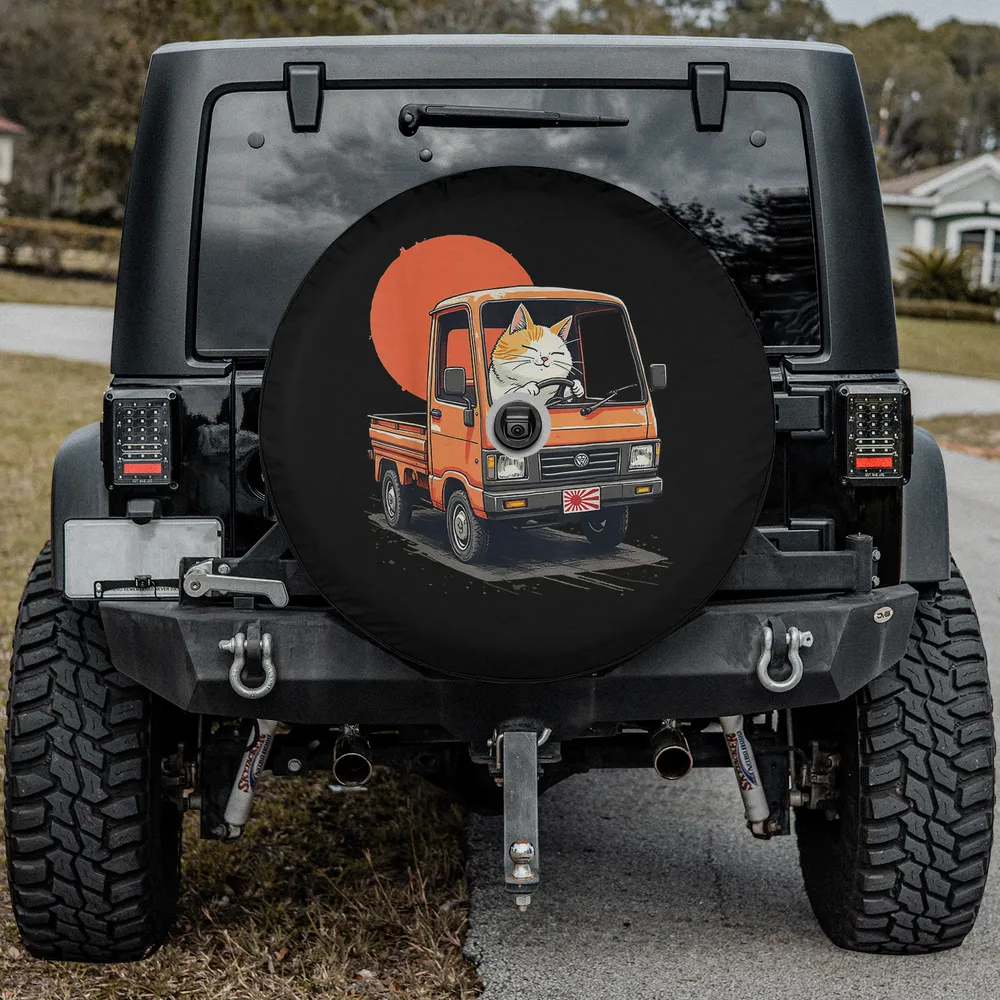orange japan mini truck cat sunset spare tire cover with camera hole option