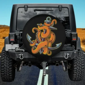 orange kraken anchor sword octopus spare tire cover on Jeep