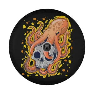 Kraken octopus yellow splash skull tattoo style spare tire cover design only