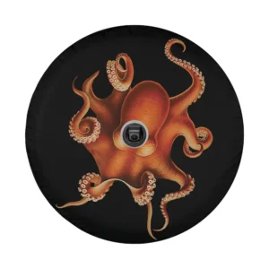 orange octopus retro vintage illustration design for custom spare tire cover