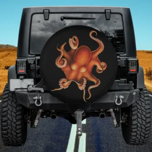 orange octopus retro vintage illustration spare tire cover no camera hole for Jeep RV