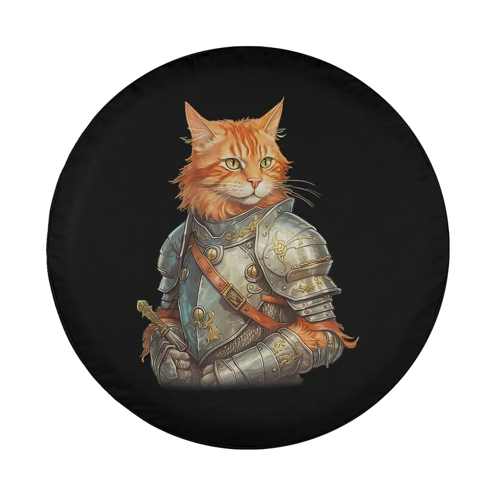 detailed orange tabby knight armor cat crusader illustration design