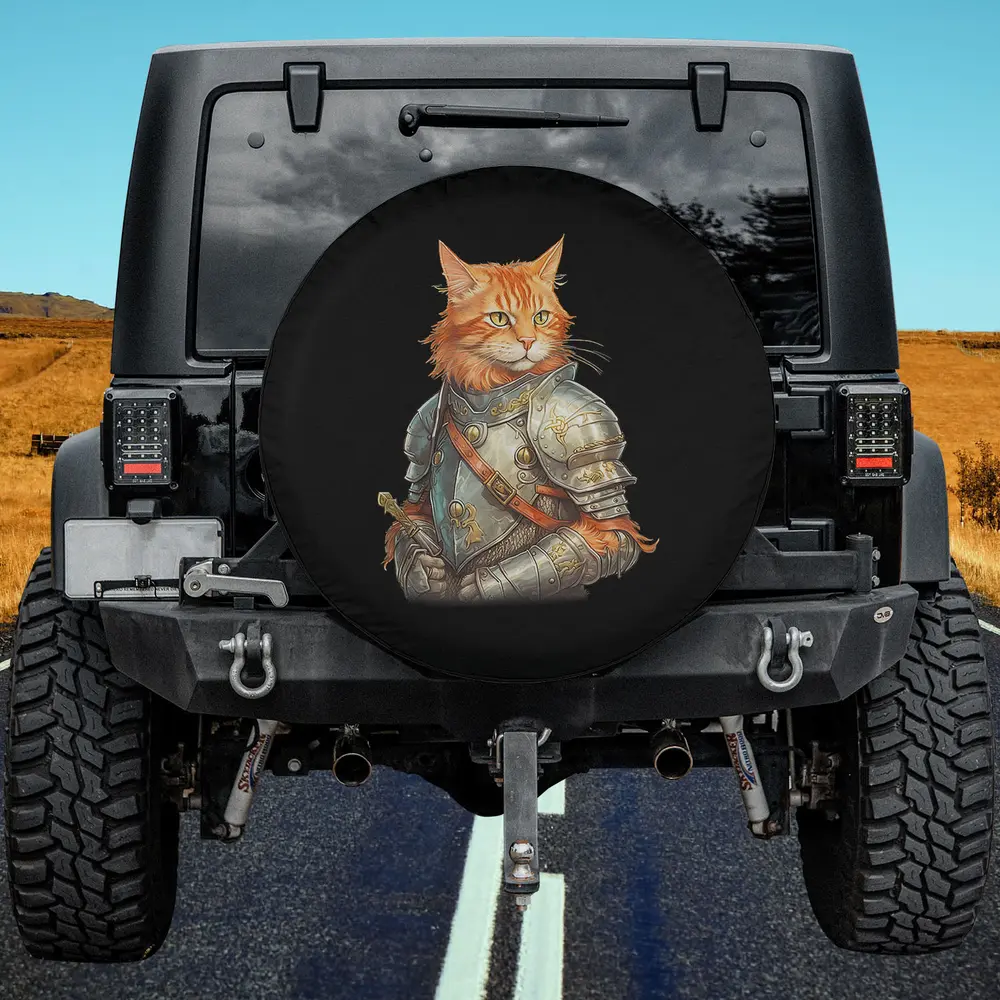 orange tabby knight armor cat crusader spare tire cover without camera hole