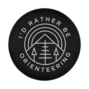 orienteering compass mountain line art design for spare tire cover closeup