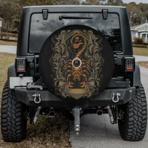 ornate gold scorpion celestial scorpio zodiac spare tire cover with camera hole
