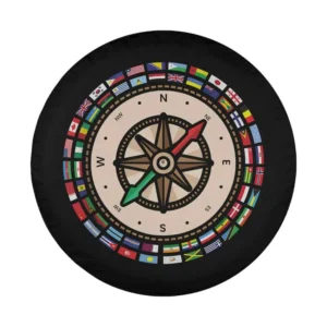 outdoor flags scout compass spare tire cover graphic design only, compass with international flags