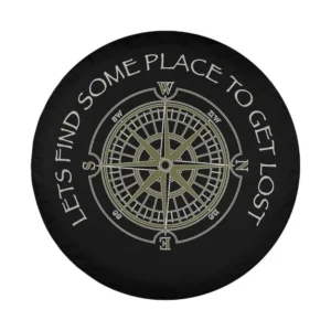 Compass rose and adventure quote overlanding spare tire cover design art