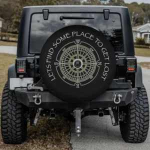 Overlanding compass adventure quote spare tire cover with backup camera hole for Jeep, SUV, RV