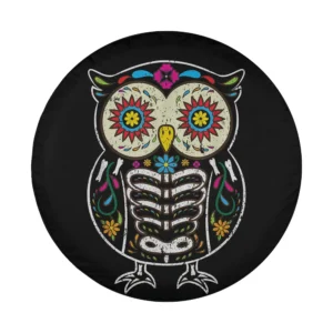 Owl sugar skull floral Halloween design, skeleton owl with flowers, folk art style