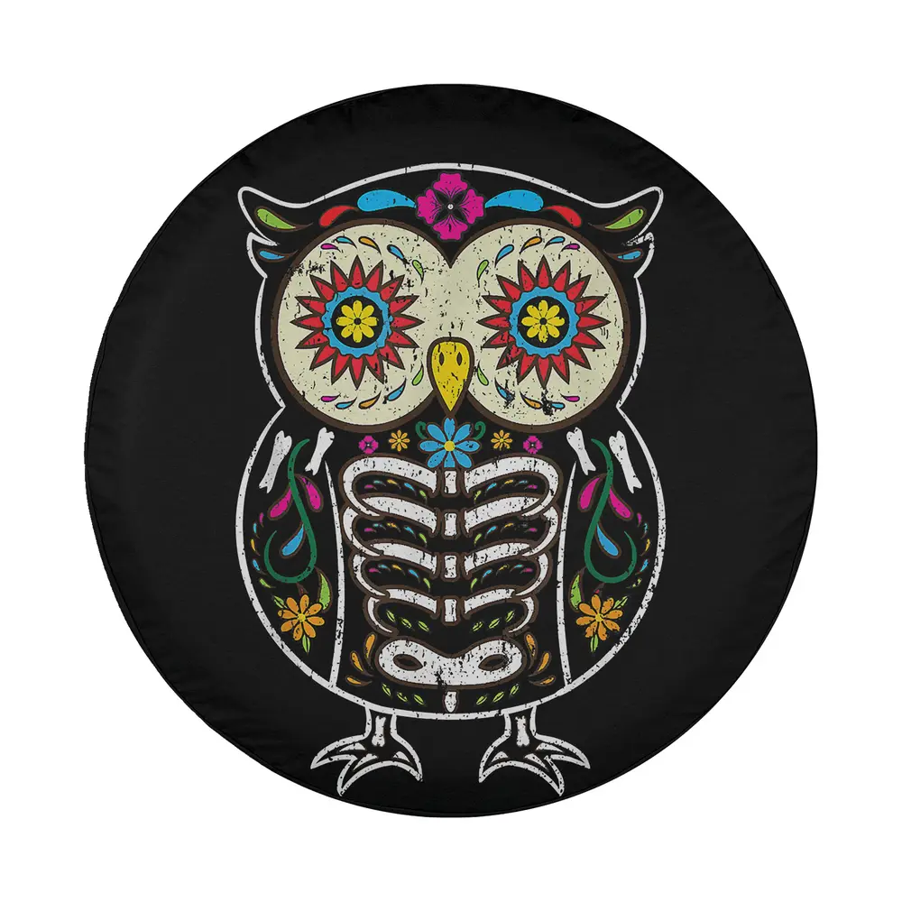 Owl sugar skull floral Halloween design, skeleton owl with flowers, folk art style