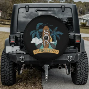paddle board palm tree surf beach spare tire cover, SUP graphic, with backup camera hole