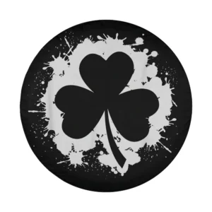 Bold paint splatter clover leaf design for St. Patrick's Day spare tire cover
