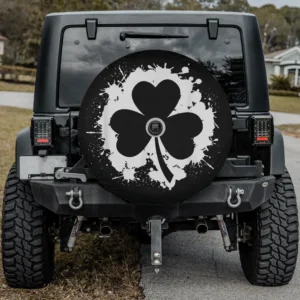 Paint splatter clover leaf St. Patrick's Day spare tire cover with camera hole