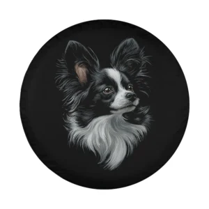 Papillon dog black white realistic pet art design for spare tire cover
