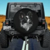 Black and white Papillon dog realistic pet art spare tire cover with no camera hole