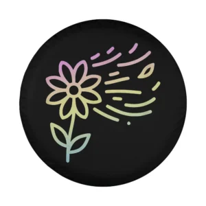 Simple pastel flower line drawing with accent lines on black background