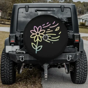 Pastel flower line drawing casual graphic spare tire cover for Honda HRV with camera hole