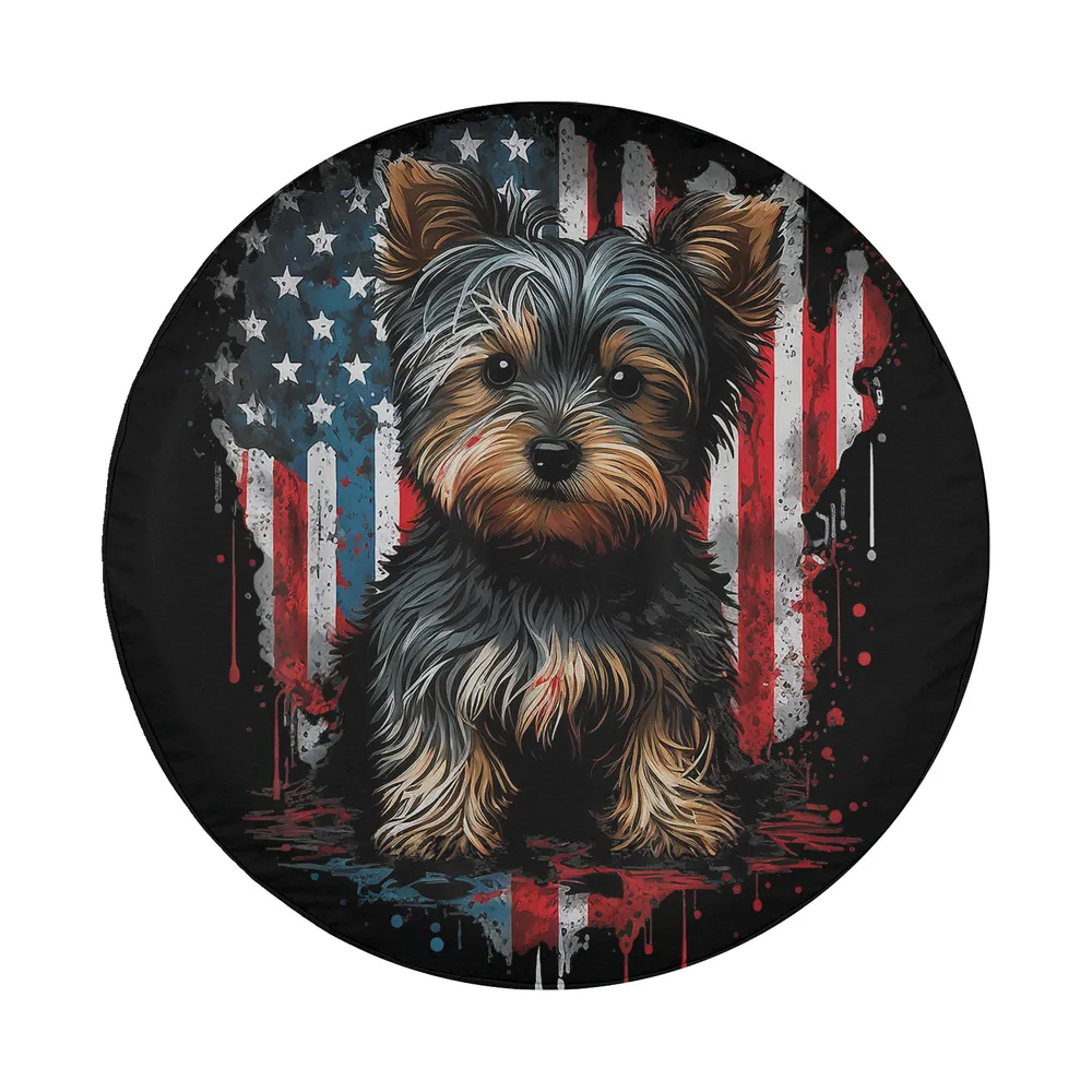Patriotic American flag Yorkshire Terrier dog design for spare tire cover