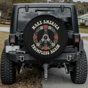 patriotic rose peace symbol trumpless slogan spare tire cover with camera hole for Jeep RV