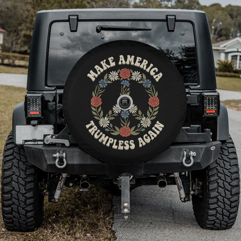 patriotic rose peace symbol trumpless slogan spare tire cover with camera hole for Jeep RV