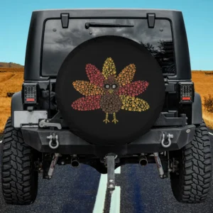 Paw print turkey feathers thanksgiving dog spare tire cover with no camera hole on Jeep