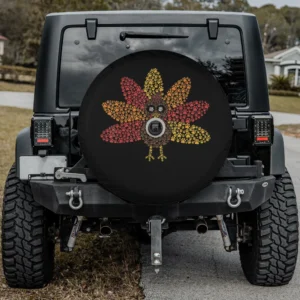 Paw print turkey feathers thanksgiving dog spare tire cover with backup camera hole on SUV