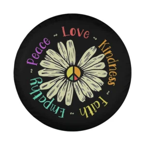 Peace sign daisy pastel words spare tire cover design closeup