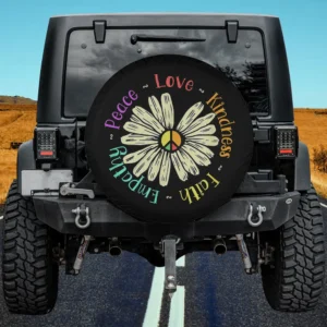 Peace sign daisy pastel words utility trailer spare tire cover with no camera hole