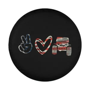 Peace sign heart American flag Jeep graphic design for spare tire cover