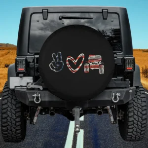 Peace sign heart American flag Jeep spare tire cover no camera hole for 5th wheel, SUV, RV