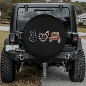 Peace sign heart American flag Jeep spare tire cover with camera hole for Jeep, Bronco, RV