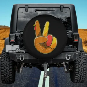 Peace sign turkey hand thanksgiving spare tire cover with no camera hole on Jeep