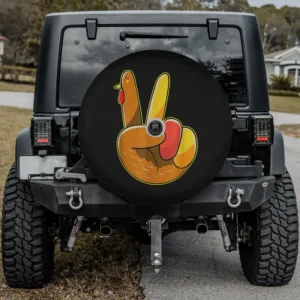 Peace sign turkey hand thanksgiving spare tire cover with backup camera hole for SUV