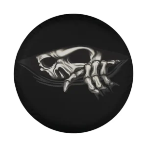 Close-up of peeking scary skeleton spooky Halloween spare tire cover design