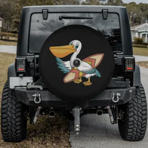 Pelican surfboard retro Hawaiian camper spare tire cover with backup camera hole