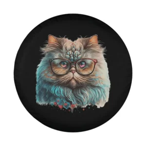 Design of Persian cat with glasses and hearts for spare tire cover