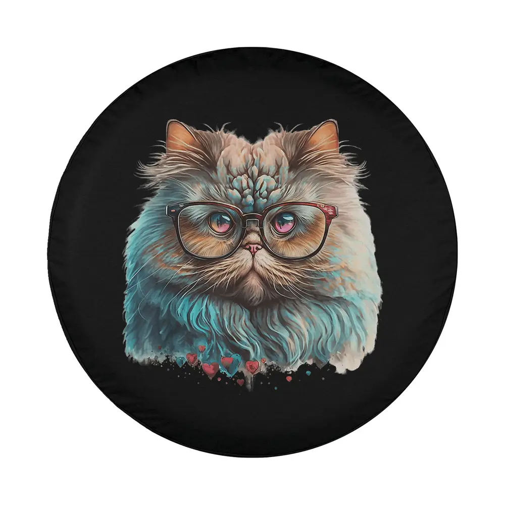 Design of Persian cat with glasses and hearts for spare tire cover
