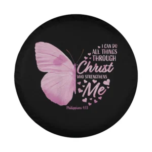 pink butterfly Philippians 413 Christian faith spare tire cover design only
