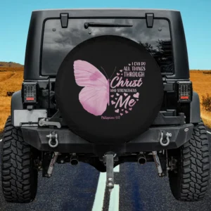 pink butterfly Philippians 413 Christian faith spare tire cover no camera hole